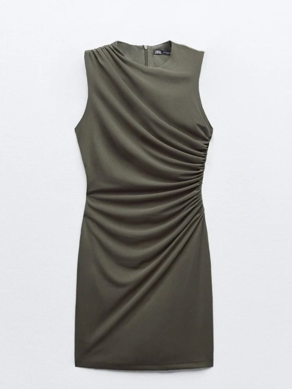 Zara Women's Ruched Mini Dress Olive | Size: Small